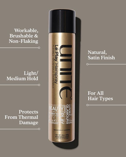 A flake-free, flexible-hold hairspray that delivers a light to medium hold with a natural satin finish. Hold factor equals 5.