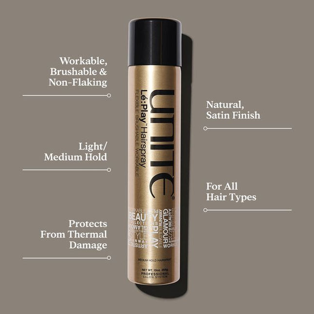 A flake-free, flexible-hold hairspray that delivers a light to medium hold with a natural satin finish. Hold factor equals 5.