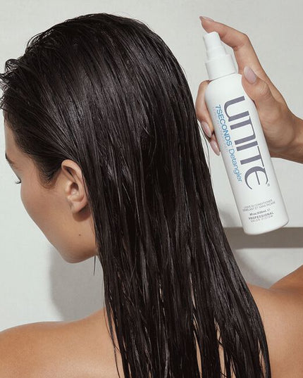UNITE Hair's bestselling lightweight 7SECONDS Detangler instantly detangles, strengthens, smooths and protects. This protein-based leave-in conditioner leaves hair strong and healthy while targeting tangles and knots. The detangler also seals the cuticle and protects hair from UV/thermal damage.