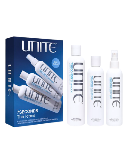 7SECONDS The Icons Kit Includes:
(1) 7SECONDS Shampoo, 10 fl. oz.
(1) 7SECONDS Conditioner, 8 fl. oz.
(1) 7SECONDS Detangler, 8 fl. oz.