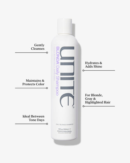 A sulfate-free daily shampoo formulated to gently cleanse and maintain blonde hair and highlights between tone days.