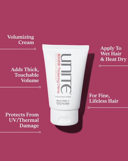 A volumizing creme designed to instantly add thick, touchable volume to fine or lifeless hair. Apply to wet hair, then heat dry.