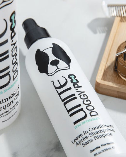 A doggy leave-in conditioner formulated to keep your pup's fur tangle-free and shiny while giving 100% back to two great pet charities.
