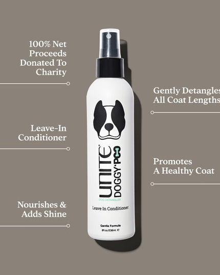 A doggy leave-in conditioner formulated to keep your pup's fur tangle-free and shiny while giving 100% back to two great pet charities.