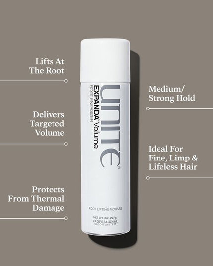 A targeted, volumizing spray foam that adds lift, volume, and hold directly to the root. Ideal for fine or lifeless locks.