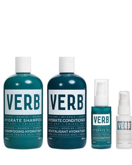 Let your inner sparkle shine with our Hydrate Collection best sellers kit perfect for dry, frizzy hair. PLUS get a Glossy Shine Spray bonus trial size for high-shine styling!