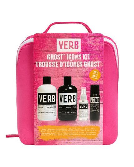 Ghost Icons Kit Includes:
(1) - Ghost Shampoo, 12 fl. oz.
(1) - Ghost Conditioner, 12 fl. oz.
(1) - Ghost Oil, 2 fl. oz.
(1) - Ghost Flexible Hairspray, 1.7 oz.