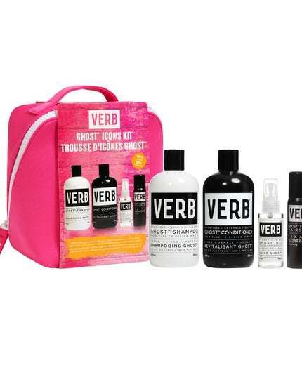 Ghost Icons Kit Includes:
(1) - Ghost Shampoo, 12 fl. oz.
(1) - Ghost Conditioner, 12 fl. oz.
(1) - Ghost Oil, 2 fl. oz.
(1) - Ghost Flexible Hairspray, 1.7 oz.