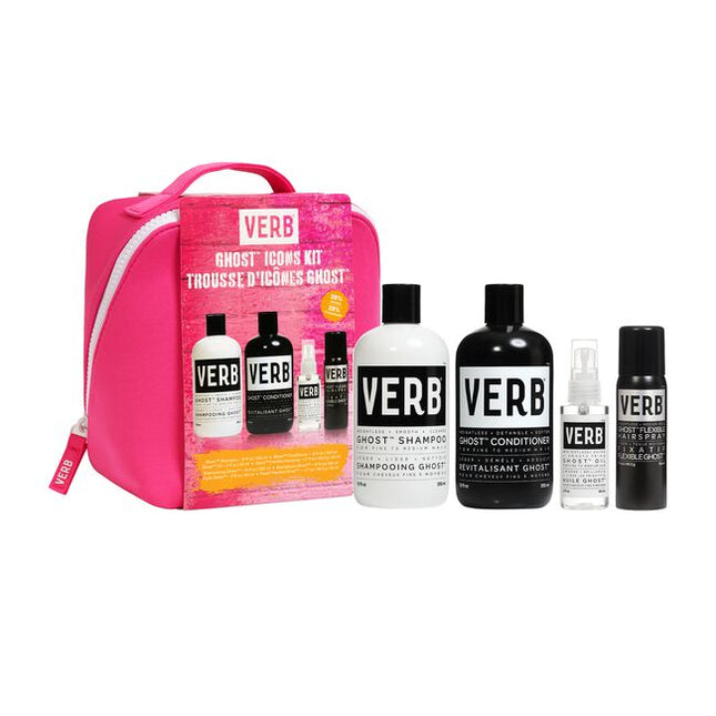 Ghost Icons Kit Includes:
(1) - Ghost Shampoo, 12 fl. oz.
(1) - Ghost Conditioner, 12 fl. oz.
(1) - Ghost Oil, 2 fl. oz.
(1) - Ghost Flexible Hairspray, 1.7 oz.