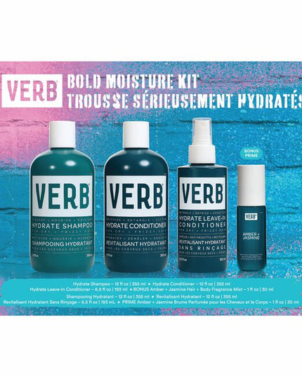 Bold Moisture Kit Includes:

(1) - Hydrate Shampoo, 12 fl. oz.
(1) - Hydrate Conditioner, 12 fl. oz.
(1) - Hydrate Leave-In Conditioner, 6.5 fl. oz.
(1) - Hair &amp; Body Mist Amber + Jasmine, 1 fl. oz.