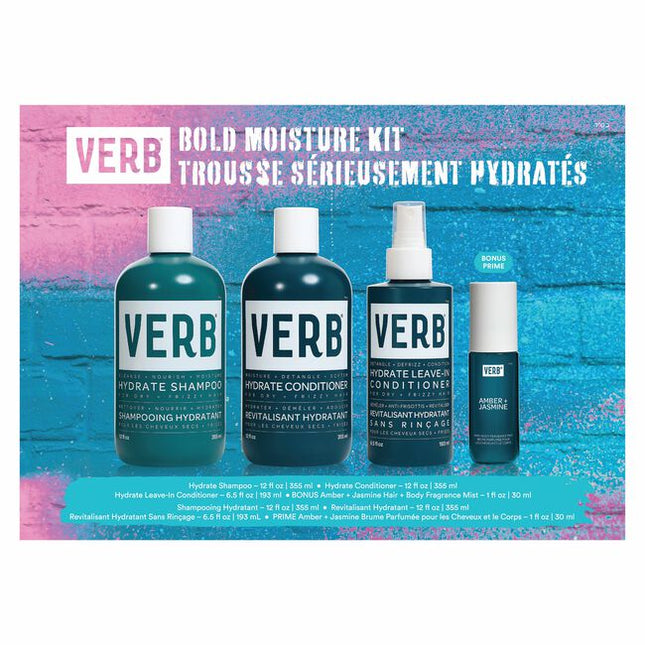Bold Moisture Kit Includes:

(1) - Hydrate Shampoo, 12 fl. oz.
(1) - Hydrate Conditioner, 12 fl. oz.
(1) - Hydrate Leave-In Conditioner, 6.5 fl. oz.
(1) - Hair &amp; Body Mist Amber + Jasmine, 1 fl. oz.