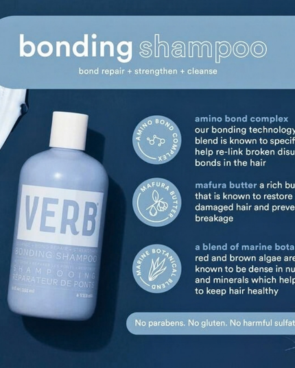 Verb® Bonding Shampoo helps repair damage and seal split ends for smoother, shinier and visibly healthier hair. Powered by the brand's amino-bond complex, red and brown algae and mafura butter, this shampoo is clinically proven to help strengthen damaged hair.