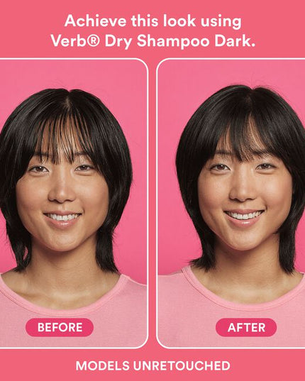 Verb® Dry Shampoo Dark refreshes hair, extends style and boosts body. Powered by pomegranate extract, bilberry extract and rice starch to absorb oil and odors while cleansing hair. This formula is earth-toned to disappear in brown, red and darker hair colors. No benzene detected.*