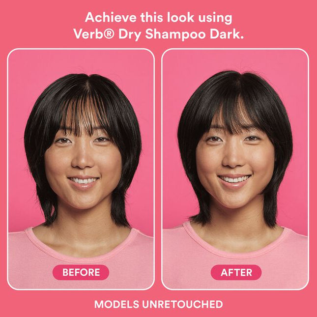 Verb® Dry Shampoo Dark refreshes hair, extends style and boosts body. Powered by pomegranate extract, bilberry extract and rice starch to absorb oil and odors while cleansing hair. This formula is earth-toned to disappear in brown, red and darker hair colors. No benzene detected.*