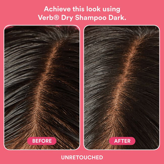 Verb® Dry Shampoo Dark refreshes hair, extends style and boosts body. Powered by pomegranate extract, bilberry extract and rice starch to absorb oil and odors while cleansing hair. This formula is earth-toned to disappear in brown, red and darker hair colors. No benzene detected.*