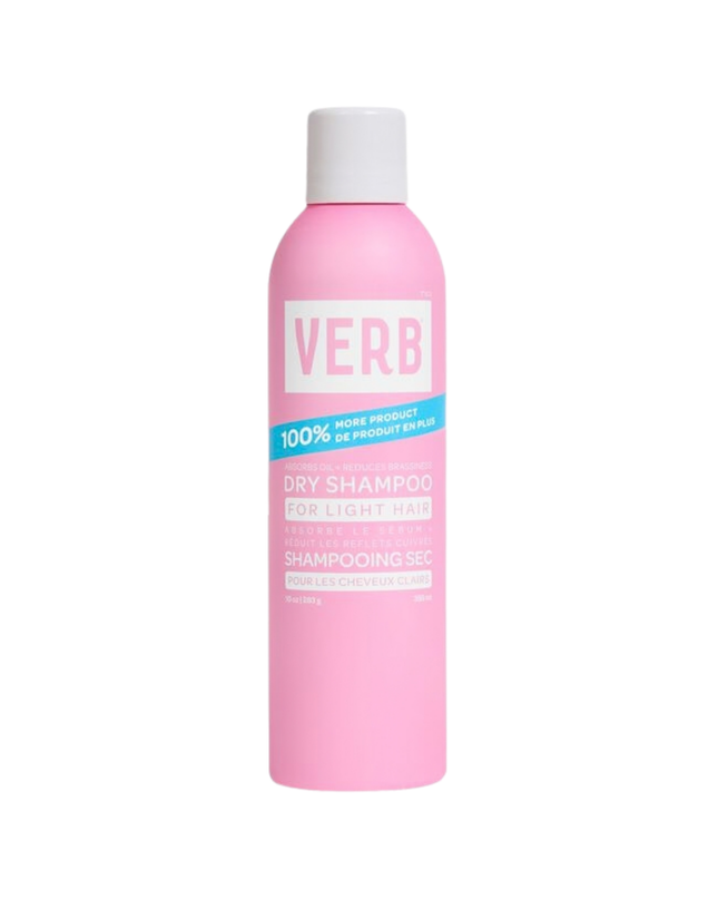 Verb® Dry Shampoo Light refreshes hair, extends style and boosts body. Powered by pomegranate extract, bilberry extract and rice starch to absorb oil and odors while cleansing hair. This formula is tinted purple to disappear in blonde and lighter hair colors. No benzene detected.*