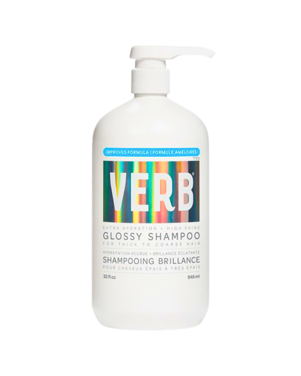 Now with a new and improved formula, Verb® Glossy Shampoo adds extra moisture and intense glossy shine to dry, dull and damaged hair. Powered by peach oil, squalane, rosehip oil and a shine-enhancing complex, this shampoo has slightly more foam-ability and leaves hair feeling extra hydrated with a glass-like shine.