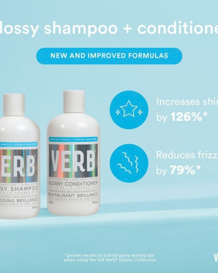 Now with a new and improved formula, Verb® Glossy Shampoo adds extra moisture and intense glossy shine to dry, dull and damaged hair. Powered by peach oil, squalane, rosehip oil and a shine-enhancing complex, this shampoo has slightly more foam-ability and leaves hair feeling extra hydrated with a glass-like shine.