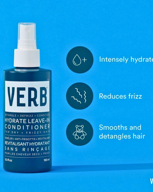 Verb® Hydrate Leave-in Conditioner detangles, hydrates and nourishes hair. Powered by argan oil, babassu oil and a moisture-locking ceramide, this leave-in conditioner adds extra moisture, fights frizz and leaves hair soft and tangle-free.
