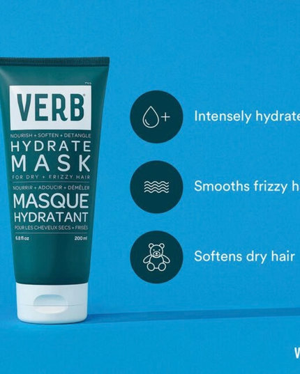 Verb Hydrate Mask intensely hydrates and nourishes dry, frizzy hair. Powered by argan oil, babassu oil, moisture-locking ceramides and a softening complex, this deep-conditioning mask adds moisture and reduces frizz for silky, soft hair.