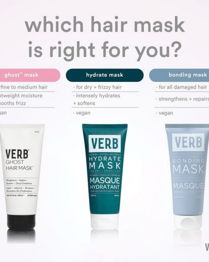 Verb Hydrate Mask intensely hydrates and nourishes dry, frizzy hair. Powered by argan oil, babassu oil, moisture-locking ceramides and a softening complex, this deep-conditioning mask adds moisture and reduces frizz for silky, soft hair.