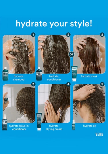 Verb Hydrate Oil is a rich styling oil that smooths strands, provides all-day moisture and protects hair from heat. Powered by argan oil, babassu oil, a moisture-locking ceramide and our heat-shielding technology, this oil is formulated to reduce frizz and add moisture to hair.