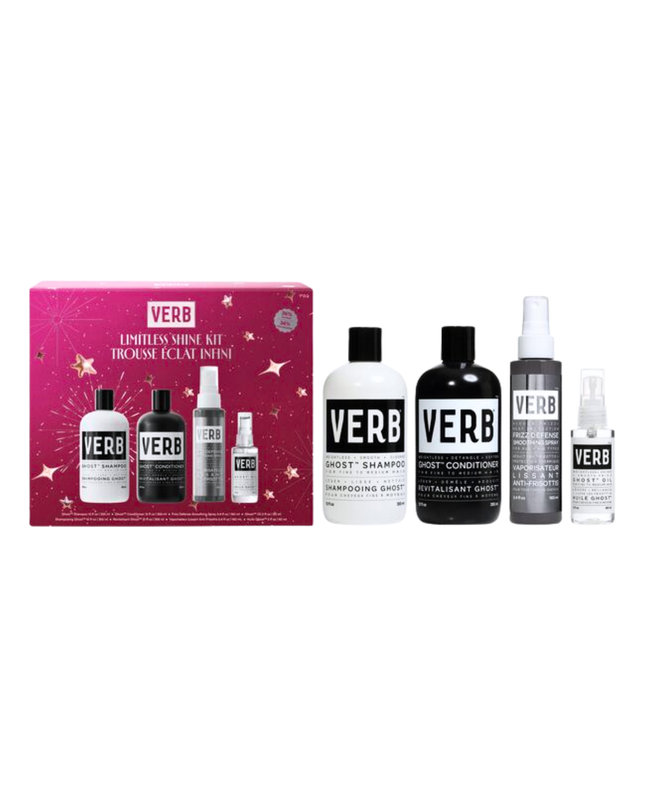 Shine like a star with this 4-piece set that weightlessly smooths frizz, boosts softness and adds shine. 
