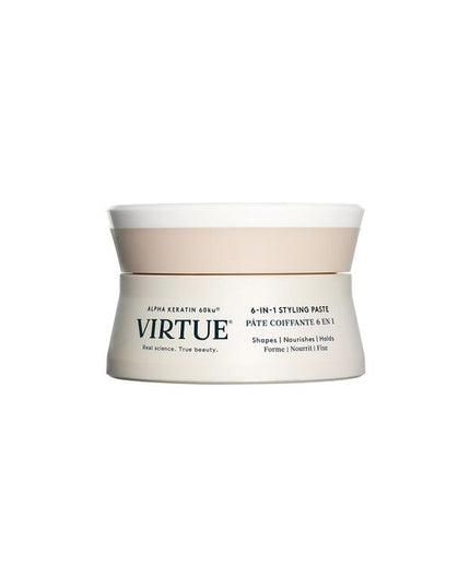 Virtue® 6-In-1 Styling Paste is a medium-hold styler that texturizes, shapes, nourishes, protects, and adds shine to short hair. Creamy and lightweight, this does-it-all formula marries pliability with hold for short hair styles that last all day––and into the next.