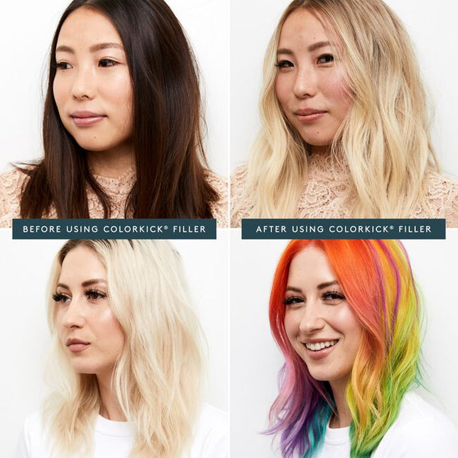 Virtue® ColorKick® is the first-ever hair filler made from 100% pure, human keratin. Mixed right in the color bowl, it repaves the cuticle of the hair and refills the keratin that’s eroded through the coloring process. Now you can lift higher, minimize breakage, and experience more vibrant color and shine, plus better gray coverage, and hair that’s actually healthier after coloring than it was before.