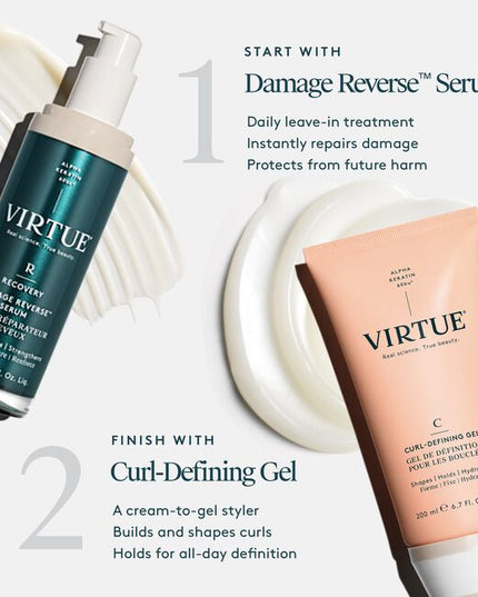 Virtue® Curl-Defining Gel is a memory-building curl perfector with the strength of a traditional gel definer but none of the slick, crunchy side effects. Sheer and smooth, it glides through hair to build, shape, de-frizz, and hold the curls you have––and the ones you never knew existed.