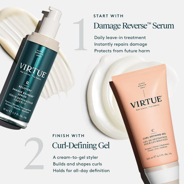 Virtue® Curl-Defining Gel is a memory-building curl perfector with the strength of a traditional gel definer but none of the slick, crunchy side effects. Sheer and smooth, it glides through hair to build, shape, de-frizz, and hold the curls you have––and the ones you never knew existed.
