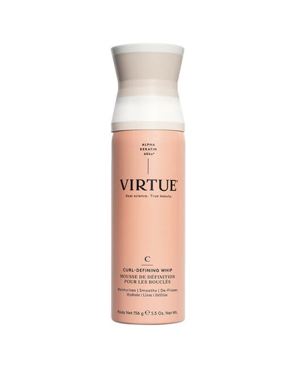 Virtue® Curl-Defining Whip is a hydrating cream that delivers touchable hold, fights frizz, and amplifies curl formation. ""It provides lightweight definition for bouncy curls and waves without the crunchy, sticky after-feel. Alpha Keratin 60ku® not only repaves damaged cuticles and refills microscopic cracks in hair, it also protects against humidity, heat, and environmental damage.