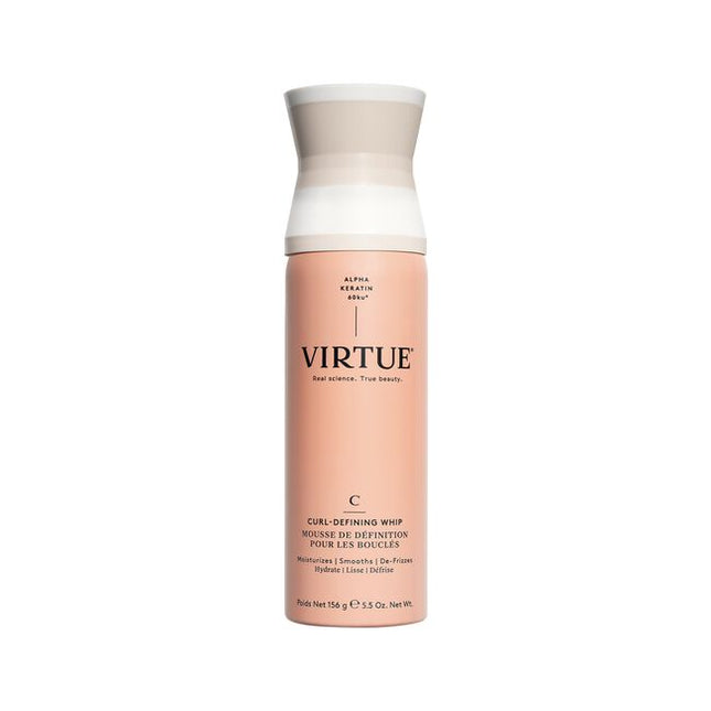 Virtue® Curl-Defining Whip is a hydrating cream that delivers touchable hold, fights frizz, and amplifies curl formation. ""It provides lightweight definition for bouncy curls and waves without the crunchy, sticky after-feel. Alpha Keratin 60ku® not only repaves damaged cuticles and refills microscopic cracks in hair, it also protects against humidity, heat, and environmental damage.