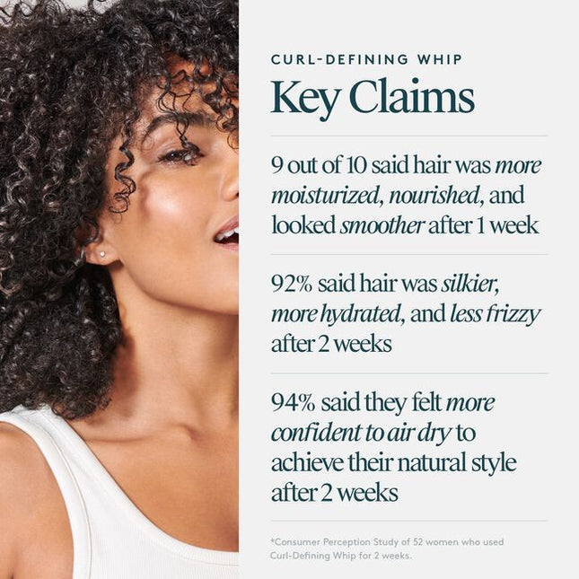 Virtue® Curl-Defining Whip is a hydrating cream that delivers touchable hold, fights frizz, and amplifies curl formation. ""It provides lightweight definition for bouncy curls and waves without the crunchy, sticky after-feel. Alpha Keratin 60ku® not only repaves damaged cuticles and refills microscopic cracks in hair, it also protects against humidity, heat, and environmental damage.