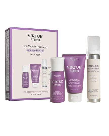 A Minoxidil-based regimen that nourishes the scalp and reactivates hair follicles to stimulate growth. The three-step system includes the Shampoo for Thinning Hair, Conditioner for Thinning Hair and Minoxidil 5% Foam. This regimen is ideal for moderate to severe hair loss due to: hereditary factors, hormonal fluctuations, nutritional deficiencies, and/or stress. Safe for chemically treated or colored hair.