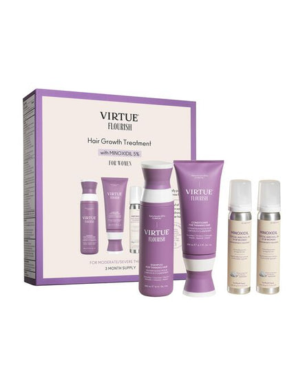A Minoxidil-based regimen that nourishes the scalp and reactivates hair follicles to stimulate growth. The three-step system includes the Shampoo for Thinning Hair, Conditioner for Thinning Hair and Minoxidil 5% Foam. This regimen is ideal for moderate to severe hair loss due to: hereditary factors, hormonal fluctuations, nutritional deficiencies, and/or stress. Safe for chemically treated or colored hair.