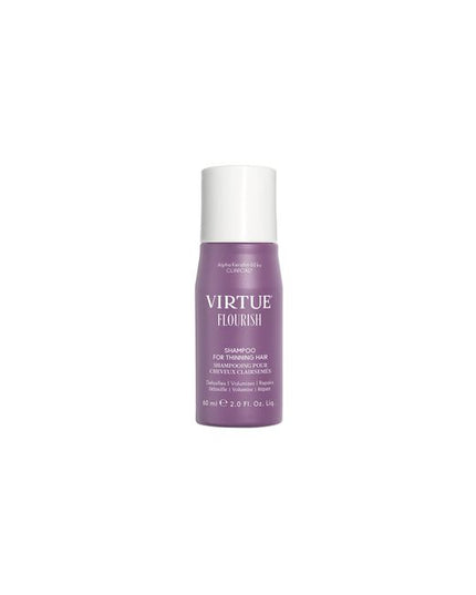 Virtue® Flourish® Shampoo for Thinning Hair delicately removes scalp buildup, cleanses the hair shaft, and clears debris from follicle openings, creating an environment for healthy growth.