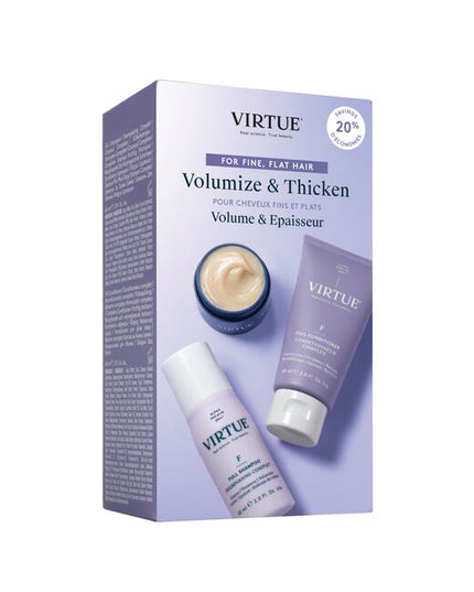 Transform fine, limp-looking hair with the Full Discovery Kit, a trio of award-winning formulas that add lustrous volume to the lengths. Featuring VIRTUE’s signature Alpha Keratin 60ku®, a protein with visibly thickening benefits, the set diminishes the look of damage for a silky finish.