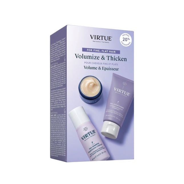 Transform fine, limp-looking hair with the Full Discovery Kit, a trio of award-winning formulas that add lustrous volume to the lengths. Featuring VIRTUE’s signature Alpha Keratin 60ku®, a protein with visibly thickening benefits, the set diminishes the look of damage for a silky finish.