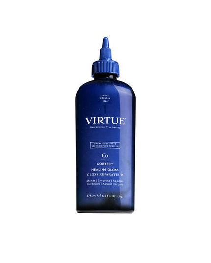Virtue® Healing Gloss a reparative, in-shower treatment that helps restore softness, smoothness, and radiant shine. This shake-to-activate formula smooths and seals the cuticle to instantly deliver 2.5x more shine* and leave hair significantly smoother through 5 washes*. (vs at least 5 washes)