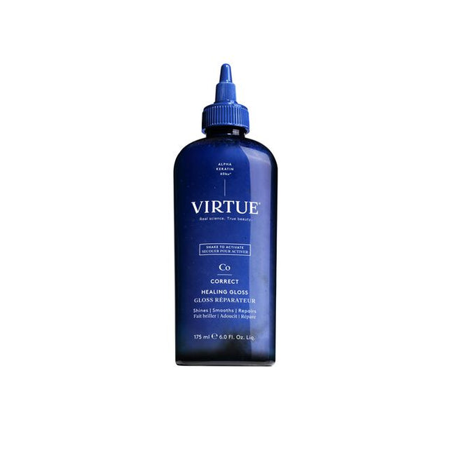 Virtue® Healing Gloss a reparative, in-shower treatment that helps restore softness, smoothness, and radiant shine. This shake-to-activate formula smooths and seals the cuticle to instantly deliver 2.5x more shine* and leave hair significantly smoother through 5 washes*. (vs at least 5 washes)