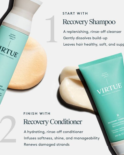 Virtue® Recovery Shampoo works to rebuild damaged hair with each use. It gently dissolves daily build-up while filling in cracks of damage to leave hair healthy, soft, and supple.