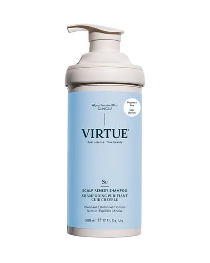 Virtue® Scalp Remedy Shampoo nourishes and balances the microbiome for optimal scalp health while providing residue-free scalp and hair cleansing for hydrated, refreshed hair. The unique, drug-free solution not only treats the root cause of an imbalanced scalp, but also instantly fixes the symptoms, such as dryness, flakiness, oiliness, sensitivity, or itching, all while repairing and strengthening hair to its healthiest state with the only 100% bio-identical keratin protein -- Alpha Keratin 60ku Clinical.