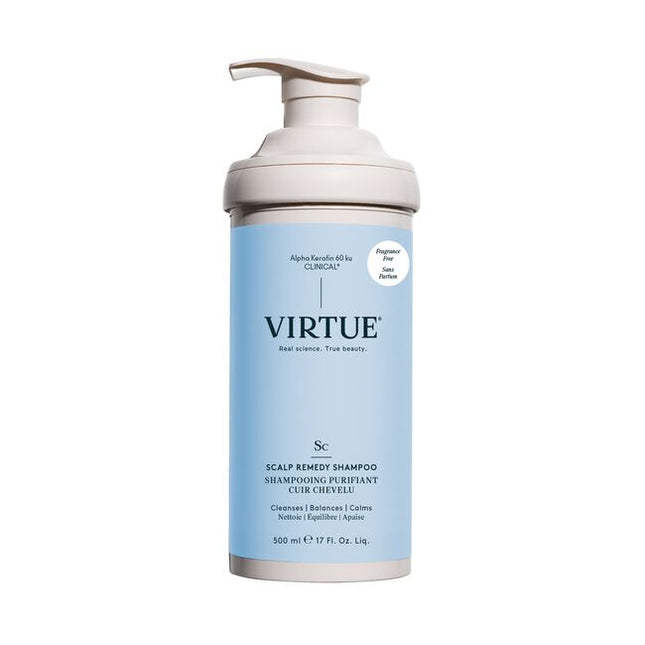 Virtue® Scalp Remedy Shampoo nourishes and balances the microbiome for optimal scalp health while providing residue-free scalp and hair cleansing for hydrated, refreshed hair. The unique, drug-free solution not only treats the root cause of an imbalanced scalp, but also instantly fixes the symptoms, such as dryness, flakiness, oiliness, sensitivity, or itching, all while repairing and strengthening hair to its healthiest state with the only 100% bio-identical keratin protein -- Alpha Keratin 60ku Clinical.
