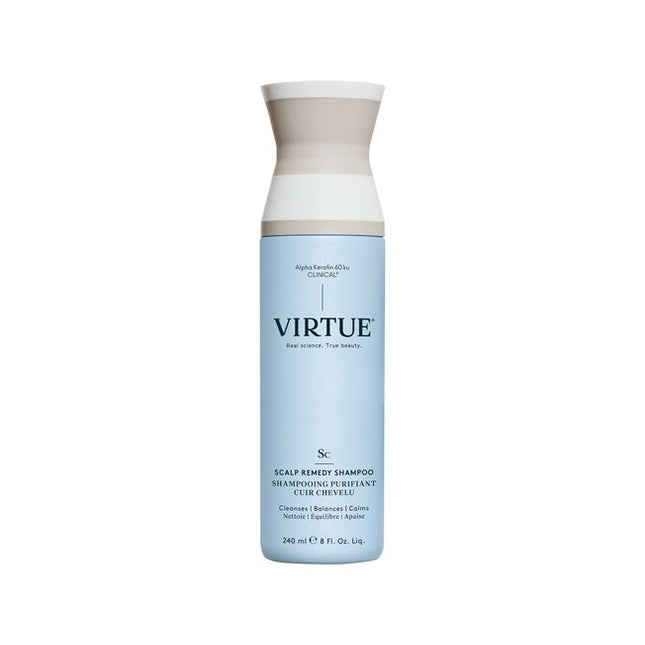 Virtue® Scalp Remedy Shampoo nourishes and balances the microbiome for optimal scalp health while providing residue-free scalp and hair cleansing for hydrated, refreshed hair. The unique, drug-free solution not only treats the root cause of an imbalanced scalp, but also instantly fixes the symptoms, such as dryness, flakiness, oiliness, sensitivity, or itching, all while repairing and strengthening hair to its healthiest state with the only 100% bio-identical keratin protein -- Alpha Keratin 60ku Clinical.
