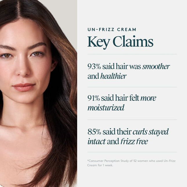 Virtue® Un-Frizz Cream is a leave-in treatment cream that instantly transforms hair’s texture. It conditions and smooths hair, wet or dry, eliminating frizz, protecting from heat, and locking out humidity to keep it sleek all day.