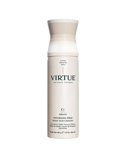 Virtue® Texturizing Spray is a styling spray designed to enhance beautiful definition and polish your look without making hair sticky or dull. This sheer aerosol mist delivers a boost of touchable texture, while Virtue’s patented Alpha Keratin 60ku® protein helps strands form a flexible bond. The result? Texturized hold with no added weight or stickiness.