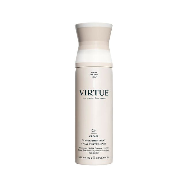 Virtue® Texturizing Spray is a styling spray designed to enhance beautiful definition and polish your look without making hair sticky or dull. This sheer aerosol mist delivers a boost of touchable texture, while Virtue’s patented Alpha Keratin 60ku® protein helps strands form a flexible bond. The result? Texturized hold with no added weight or stickiness.