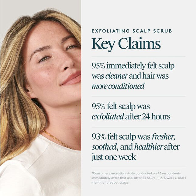 Virtue's scalp is a catchall for accumulated dirt, sebum, and product buildup. Virtue® Exfoliating Scalp Scrub, a light whipped crème, lifts impurities and aged cells to balance and condition without residue. Rice beads and fruit enzymes help exfoliate, while Kalahari melon and jojoba oils help moisturize. Alpha Keratin 60ku® repairs hair with every use.