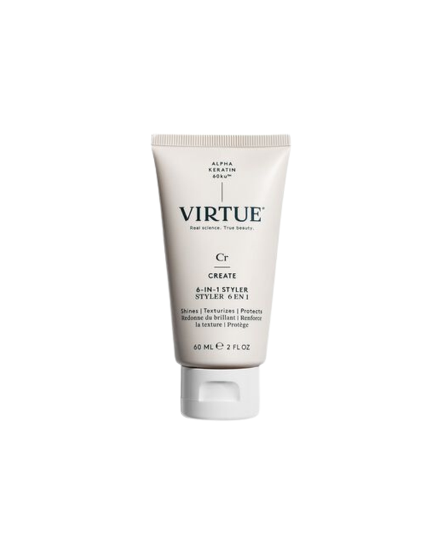 Virtue® 6-in-1 Styler is a universal styling cream that truly does it all. It primes hair to add softness, shine, and light hydration while strengthening, polishing, and protecting from heat. It also works to help set and seal style for that ideal finishing touch of polish.